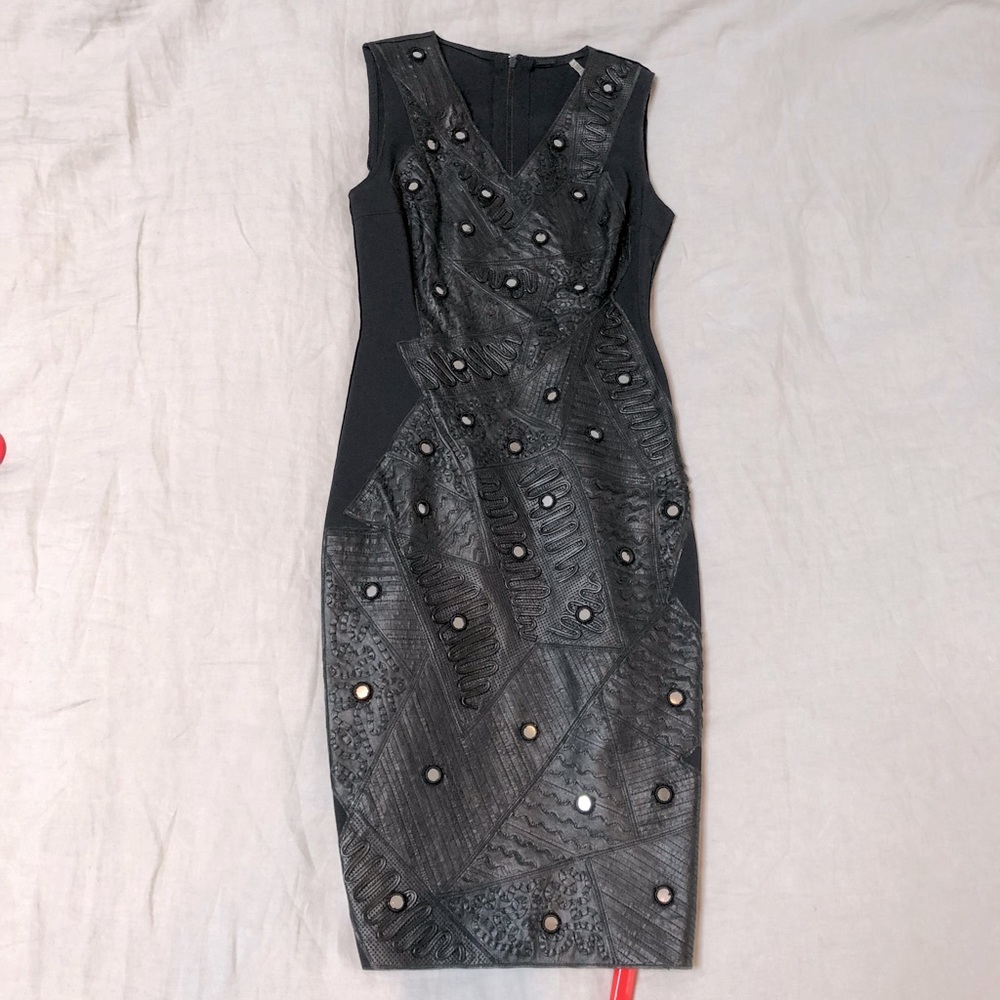 NWT STUNNING Elie Tahari Black Leather Bodycon Dress